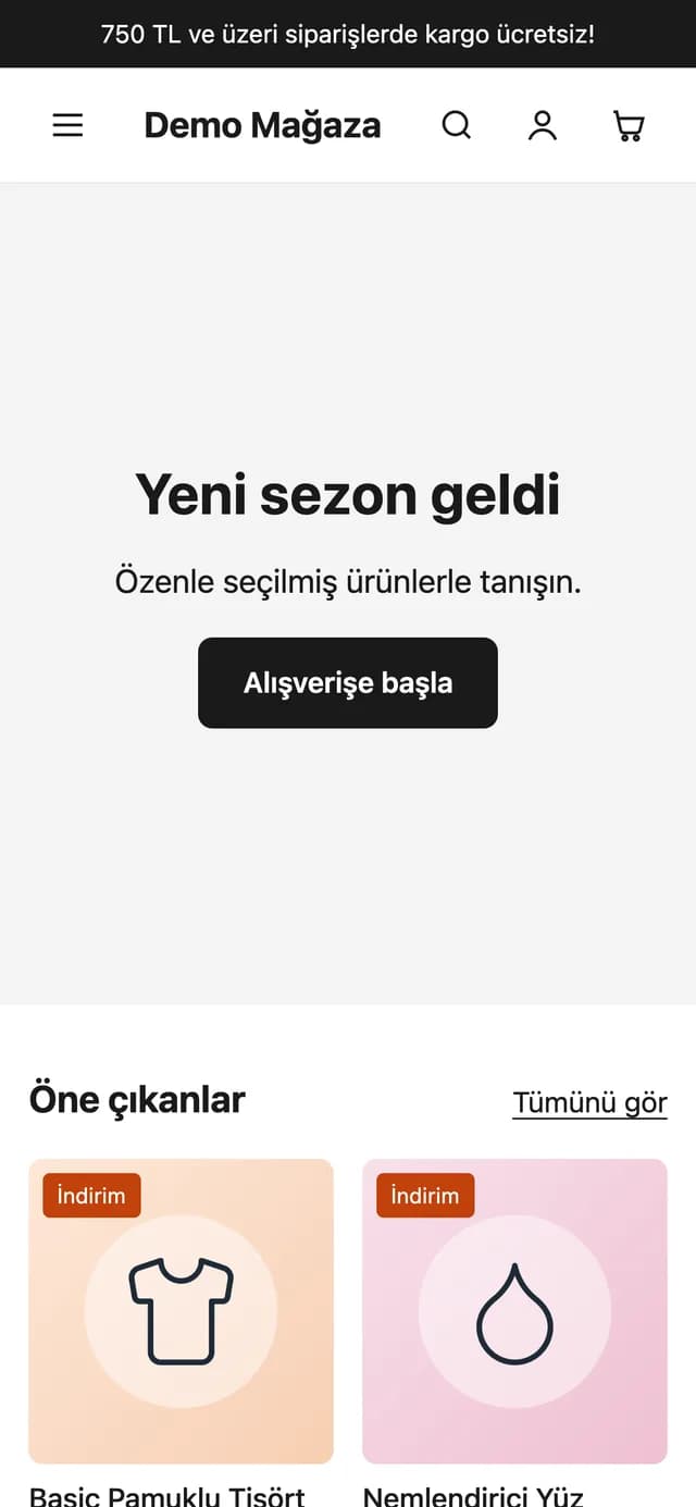 Mobil vitrin anasayfası